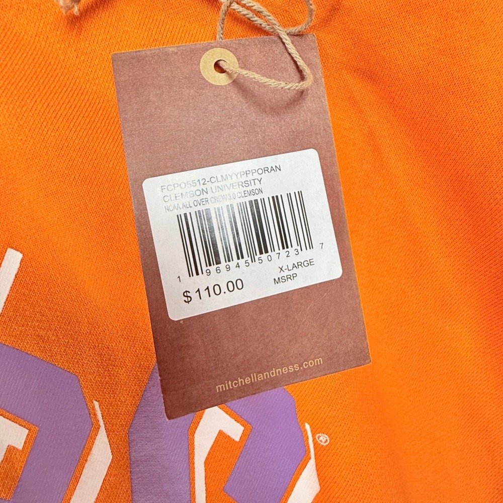 Mitchell & Ness Clemson Tigers NCAA Crewneck Sweatshirt Orange XL NWT - Picture 4 of 12